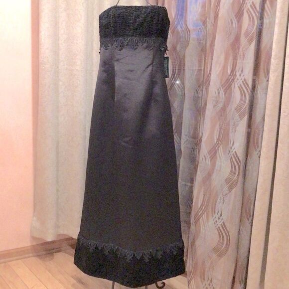 JESSICA McCLINTOCK MIDNIGHT BLACK STRAPLESS VELVET TRIM GOWN 10 NWT - Picture 15 of 16